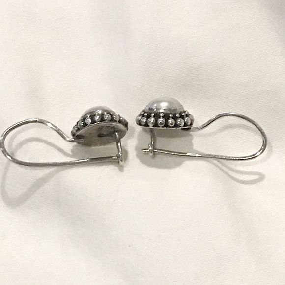 Vintage Sterling Silver Mabe Pearl Drop Earrings - Picture 6 of 7